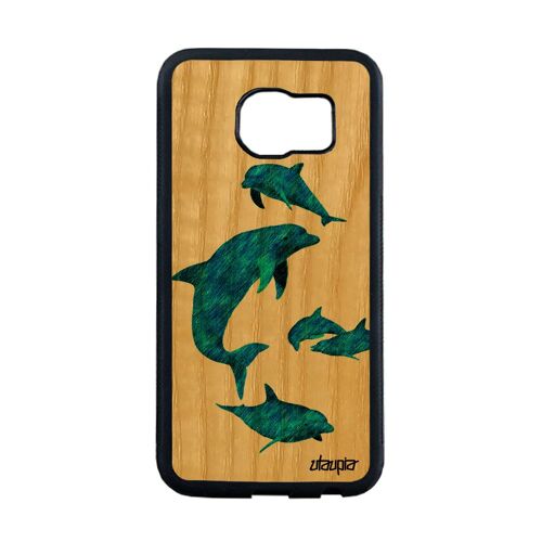 Coque silicone Galaxy S6 Edge en bois dauphin animal jolie design bleu pas cher nature antichoc animaux mobile mer marin de Samsung