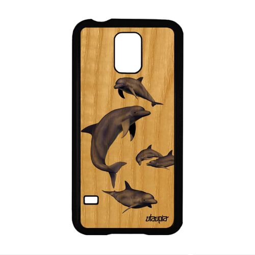 Coque Bois S5 Silicone Dauphin Fonds Marins Ocean Case Animaux Original Design Frêne Nature Animal Marsouin Etui 4g Samsung Galaxy
