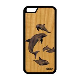 Coque Bois Naturel Silicone Pour Iphone 6 6s Dauphin Gris Design Peinture Ocean Animal De Protection Nature Telephone Marsouin