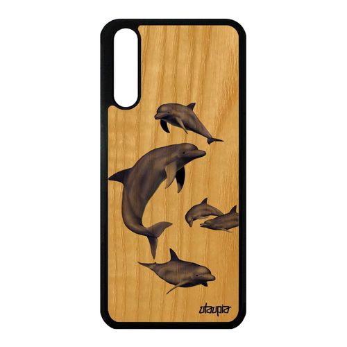 Coque Dauphin Huawei P20 Bois Silicone Marsouin Animal Peinture Mer Design Fonds Marins Original Gris Animaux Nature Made In France