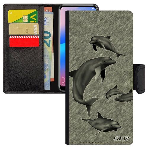 Coque Telephone Pour Galaxy A34 Simili Cuir Portefeuille Silicone Dauphin Design Ocean De Protection Animal Marsouin Animaux Samsung