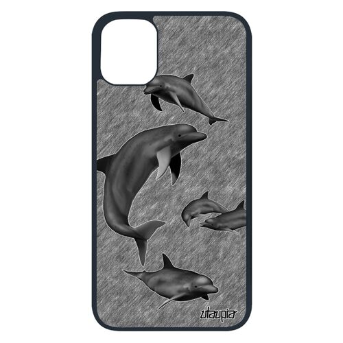 Coque Iphone 11 Pro Silicone Dauphin Gris Marsouin Tpu Ocean Telephone Animaux Fonds Marins Design Animal Effet Noir Etui Mer