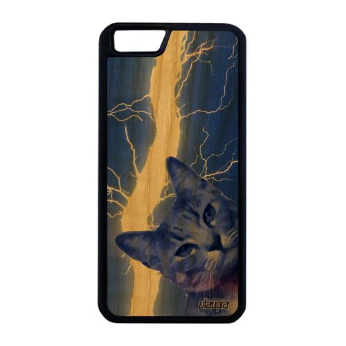 Coque Chat Pour Iphone 6+ 6s+ Plus Bois Silicone Noir Bleu Smartphone Housse Felin Animal Lolcat Design Animaux Dessin Chaton