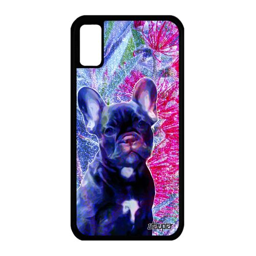 Coque en silicone chien pour iPhone XS animaux canin personnalisé nature design dessin chiot souple case animal bulldog bleu