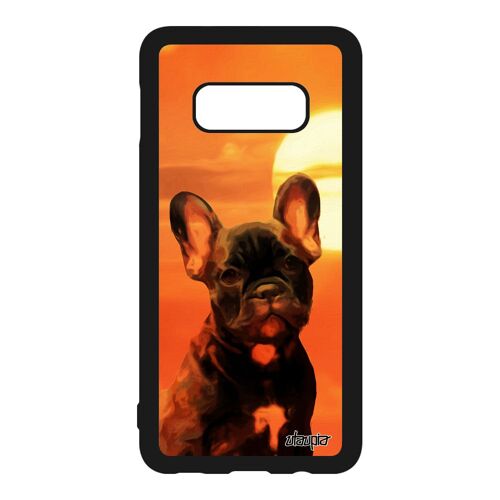 Coque S10e en silicone chien dessin couché de soleil ciel housse orange mignon chiot animal design animaux antichoc Samsung galaxy