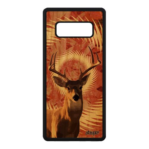 Coque Bois Silicone Antichoc Pour Galaxy Note 8 Cerf Animal Faon Mandala Animaux Foret Orange Brame Noir 4g Made In France Samsung