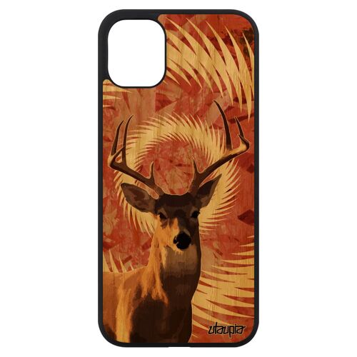 Coque Iphone 11 En Bois Silicone Cerf Animaux Portable Mandala Gibier Texture Orange Foret Design Housse Brame Faon Biche