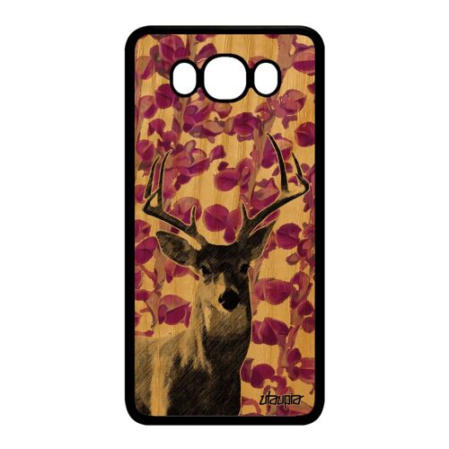 Coque Galaxy J7 2016 Bois Silicone Cerf Plante Foret Rose Animaux Faon Housse Brame Animal Nature Design Cervide Biche De Samsung