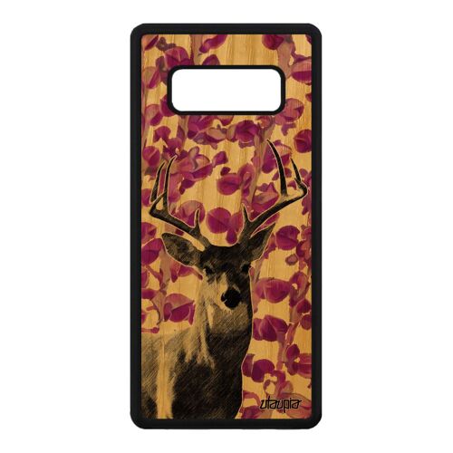 Coque Bois Cerf Samsung Note 8 Silicone Cervide Noir Original Nature De Protection Design Biche Brame Foret Faon Rose Animal Galaxy