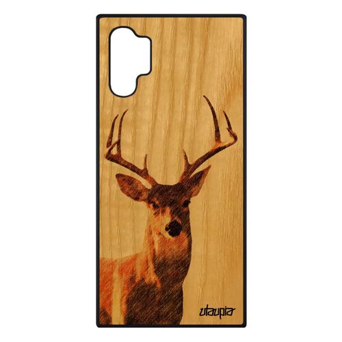 Coque en bois silicone cerf Galaxy Note 10+ Plus nature jolie animaux telephone antichoc unique foret souple biche brun faon Samsung