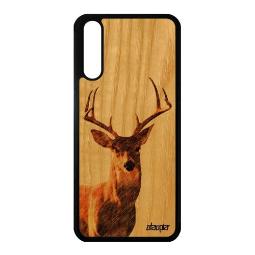 Coque bois P20 silicone cerf design faon EML-L29 4G animaux brun foret etui gibier brame nature jolie housse dessin animal de Huawei