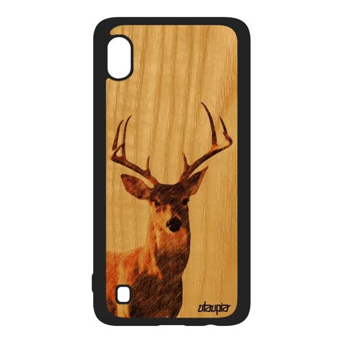 Coque en bois Samsung Galaxy A10 et silicone cerf de protection nature animal animaux brun faon jolie antichoc foret gibier design