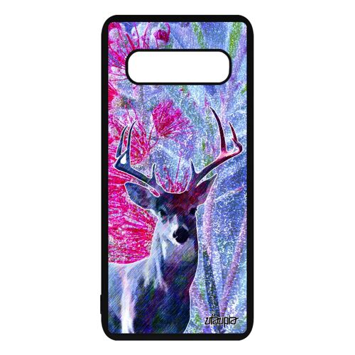 Coque Pour S10+ Plus Silicone Cerf Bumper Bleu Rigide Noir Biche Nature Metal Dessin Fleurs Design Foret Gibier Faon Samsung Galaxy