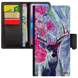 Coque Honor 8 En Simili Cuir Cerf Foret Design Bleu De Protection Case Fleurs Faon Smartphone Nature Leather Brame Original Dessin