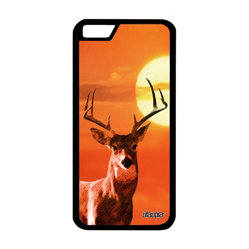 Coque En Silicone Cerf Telephone Pour Iphone 6 6s Personnalisé Antichoc Animal Biche Ciel Motif Couché De Soleil Cervide Faon