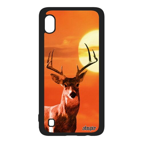Coque Galaxy A10 En Silicone Cerf Faon Mobile Animaux Couché De Soleil Antichoc De Protection Cervide Foret Telephone Orange Samsung