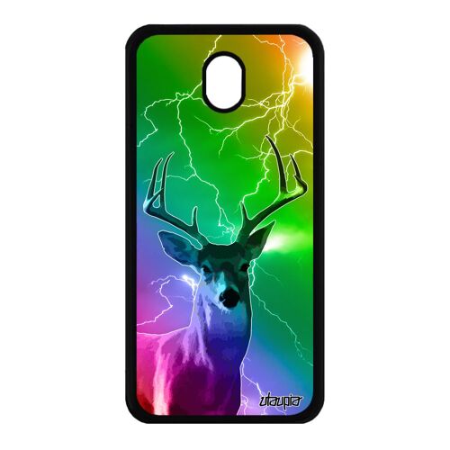 Coque pour Galaxy J7 2017 pro silicone cerf foret faon arc en ciel vert animal animaux design gibier smartphone bumper biche Samsung