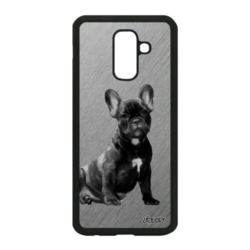 Coque chien Samsung Galaxy A6+ Plus 2018 en silicone gris etui dessin animal animaux effet mignon design portable chiot SM-A605F