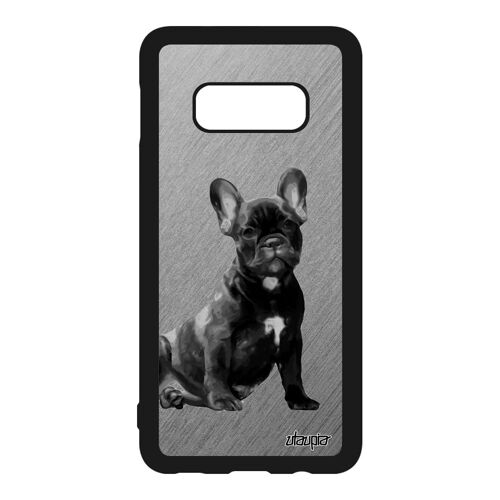 Coque en silicone S10e chien etui chiot telephone bulldog francais gris de protection unique dessin 4G animal design Samsung galaxy