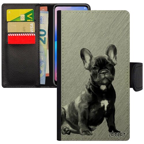 Coque Rigide Iphone 11 Pro Cuir Portefeuille Chien Bulldog Francais Mignon Housse Animaux Etui Dessin Effet Pas Cher Telephone