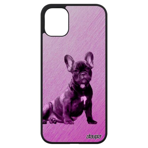 Coque Iphone 11 En Silicone Chien De Protection Noir Canin Dessin Chiot Animal Unique Personnalisé Design Rose Mignon Bulldog