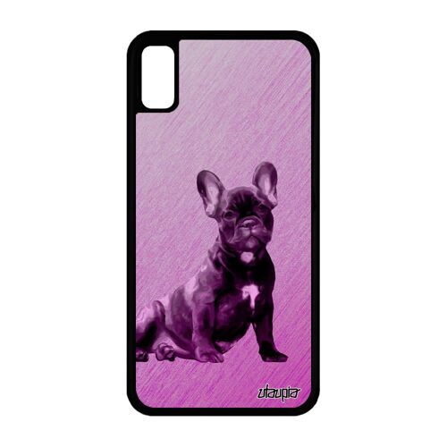 Coque chien iPhone XR silicone rigide canin animal mignon bulldog animaux housse antichoc texture design rose dessin bumper de