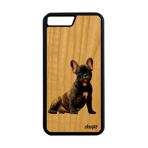 Coque Bois Pour Iphone 8+ Plus Silicone Chien Design Nature Cover Animaux Bulldog Francais Blanc Animal Personnalisé Chiot De