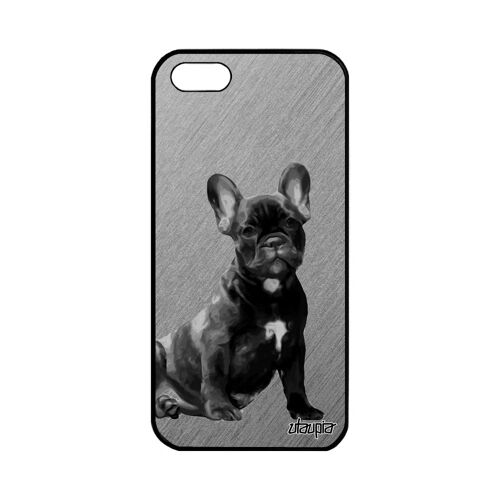 Coque Apple Iphone 5 5s Se Silicone Chien Noir Smartphone Gris Bulldog Francais Animaux Tpu Dessin Chiot Mignon Effet Animal Design