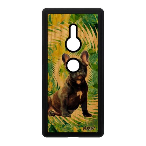 Coque pour Xperia XZ2 en bois silicone chien housse design bulldog texture motif canin mobile vert animaux mandala chiot animal Sony