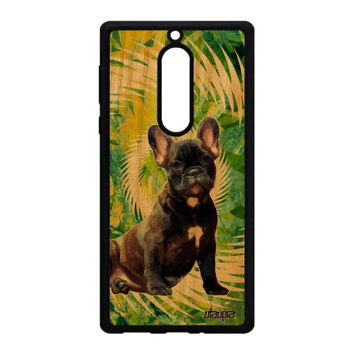 Coque silicone Nokia 5 bois chien chiot telephone mobile design bulldog mandala mignon etui animaux texture animal canin vert housse