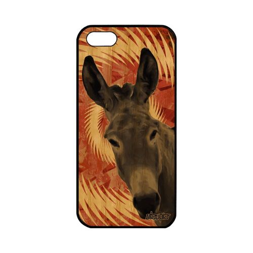 Coque Apple iPhone 5 5S SE bois silicone ane mandala bourrique de protection anesse animal noir texture animaux 4G design mulet tetu