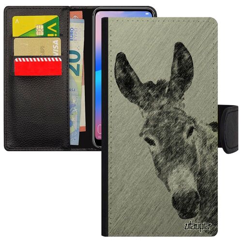 Coque Telephone Pour Iphone 15 Cuir Rabat Silicone Ane Leather Portable Animal 256 Go Mule Effet Design Dessin Smartphone Gris