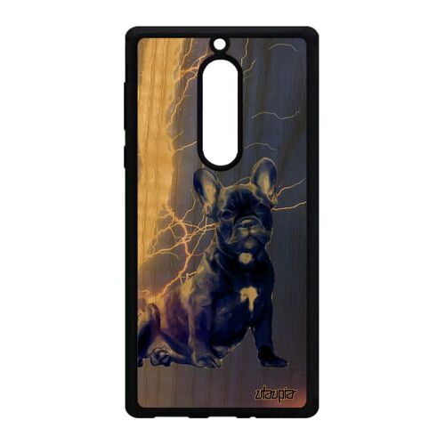 Coque en bois chien telephone pour Nokia 5 silicone animaux canin personnalisé design foudre bleu orage mignon de protection chiot