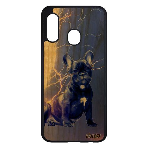 Coque Chien A20e Bois Silicone Bulldog Smartphone Housse Orage Bumper Bleu Animal Animaux Foudre Mignon Noir Eclair Samsung Galaxy