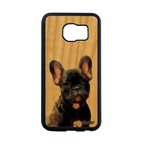 Coque Bois Rigide Pour Samsung S6 Edge Silicone Chien Design Animaux Portable Nature Mignon Cover Gel Marron Chiot Antichoc Galaxy