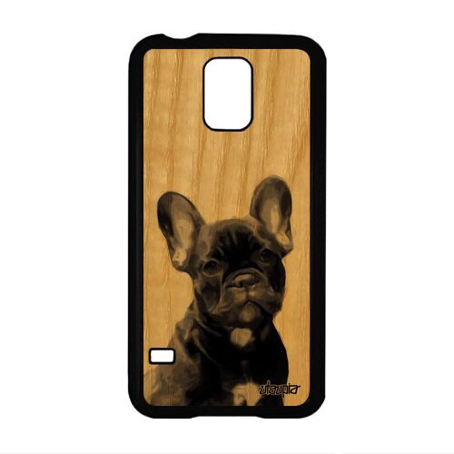 Coque Samsung S5 En Bois Veritable Silicone Chien Gel Case Bulldog Telephone Animaux Mignon Design Canin Personnalisé Animal Galaxy
