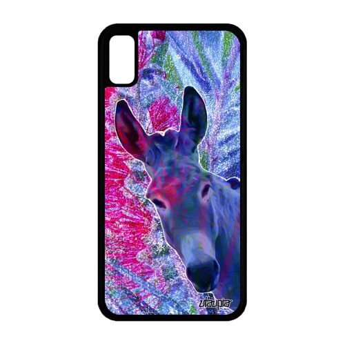 Coque telephone iPhone XR silicone ane animaux bourrique case design dessin bleu fleurs housse tetu nature aluminium bumper de