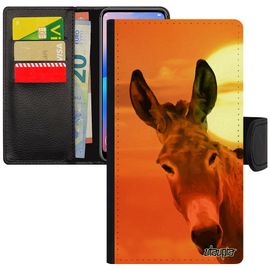 Coque Ane Pour Iphone Se 2022 Cuir Portefeuille Portable Telephone Couché De Soleil Tetu Mule 4g Orange Design Made In France