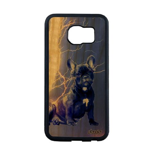 Coque silicone de protection pour Samsung S6 Edge bois chien animal design canin bleu foudre bulldog housse smartphone chiot galaxy