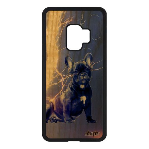 Coque bois chien antichoc S9 silicone SM-G960F orage bleu original animaux canin animal mobile design chiot bulldog Samsung galaxy