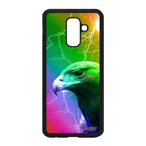 Coque Samsung A6+ Plus 2018 silicone aigle rapace multicolore de protection eclair arc en ciel noir animaux solide design galaxy