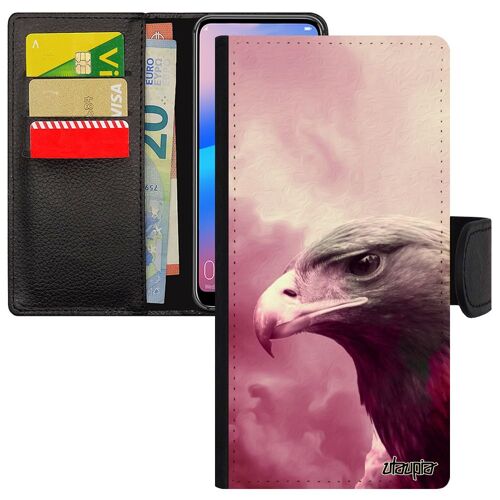 Coque Pour Samsung Galaxy S9+ Plus Rabat Porte Cartes Aigle Smartphone Rose Design Etui Nuage Original Ciel Oiseau Rapace Telephone