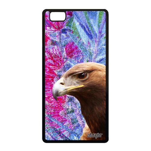 Coque Pour P8 Lite 2015 En Silicone Aigle Dessin Rigide Design Oiseau Noir Telephone Animal Royal Fleurs Bleu Ale-L04 Nature Huawei