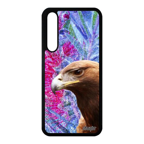 Coque silicone P20 Pro aigle oiseau royal fleurs antichoc smartphone rapace nature bleu dessin design animaux animal housse Huawei