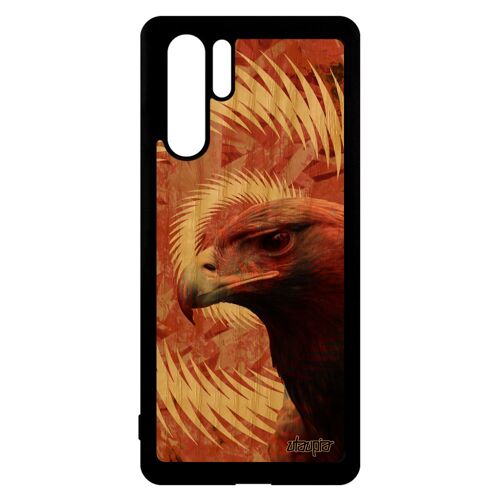 Coque Huawei P30 Pro Bois Silicone Aigle Caoutchouc Orange Texture Design Mandala Frêne Animaux Rapace Oiseau Royal Smartphone