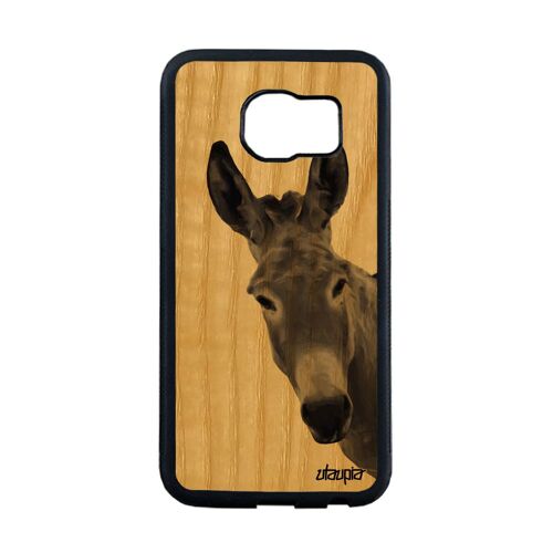 Coque vrai bois Samsung S6 Edge silicone ane gris jolie animaux tetu nature etui anesse design animal antichoc mulet 4G cover galaxy