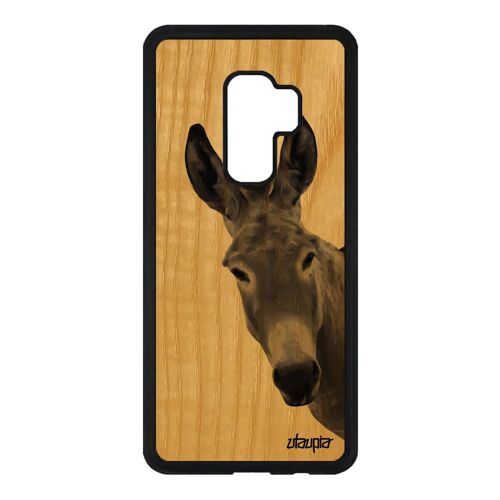 Coque bois Samsung Galaxy S9+ Plus silicone ane nature mulet jolie design portable animaux tetu anesse bourrique dessin animal gris