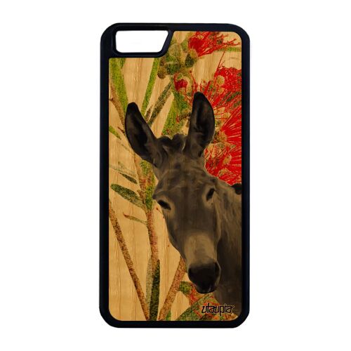 Coque silicone iPhone 6+ 6S+ Plus bois ane animaux 4G tetu anesse animal 64 Go bourrique fleurs noir peinture made in France