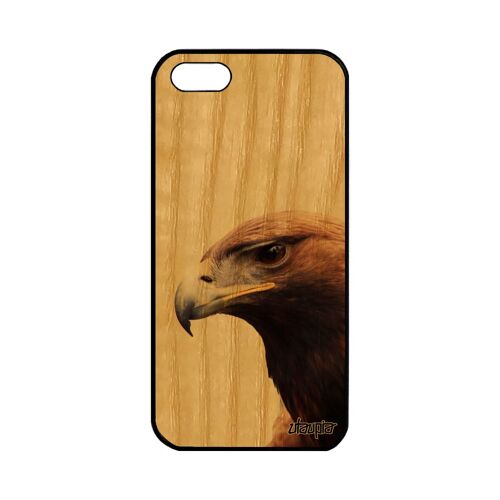 Coque Bois Naturel Apple Iphone 5 5s Se Silicone Aigle Royal Antichoc Oiseau De Protection Nature Animal Design Jolie Animaux Rapace