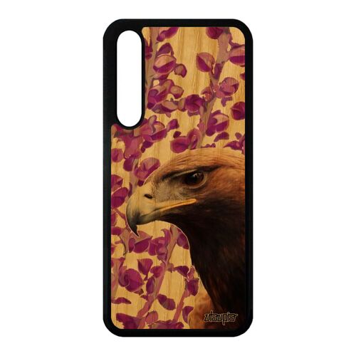 Coque Telephone Huawei P20 Pro En Bois Silicone Aigle Oiseau Bumper Design Nature Rapace Plante Animaux Etui Animal Royal Antichoc